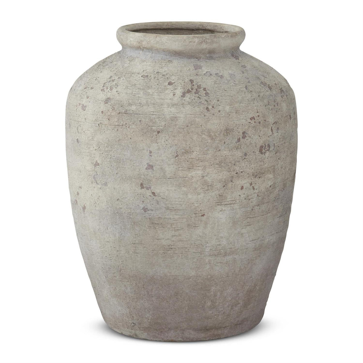 16 Inch Textured Taupe Distressed Ceramic Vase