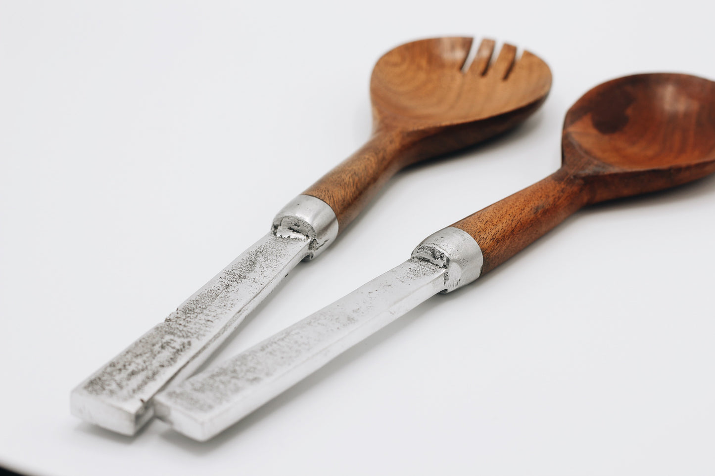 Wooden and Pewter Salad Servers