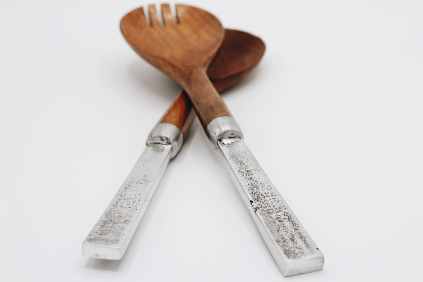 Wooden and Pewter Salad Servers