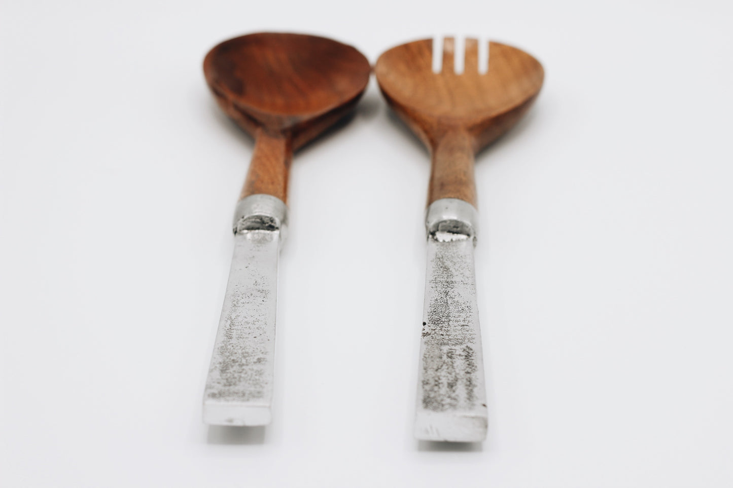 Wooden and Pewter Salad Servers