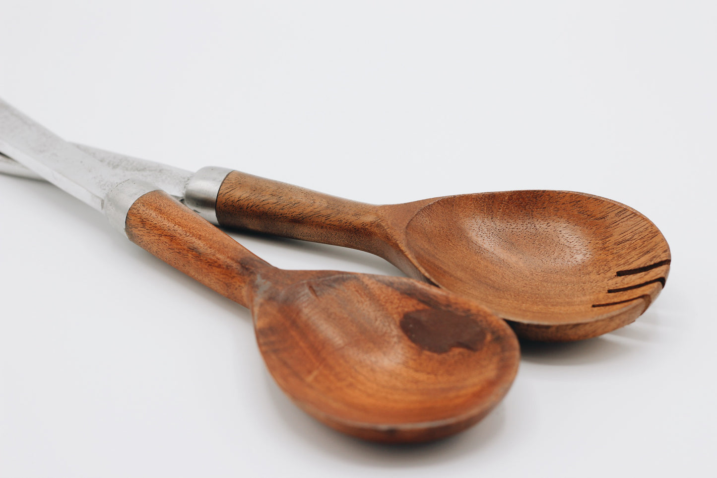 Wooden and Pewter Salad Servers