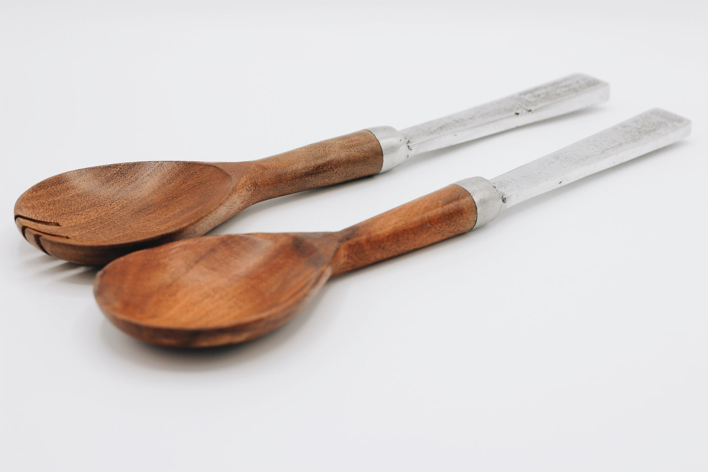 Wooden and Pewter Salad Servers