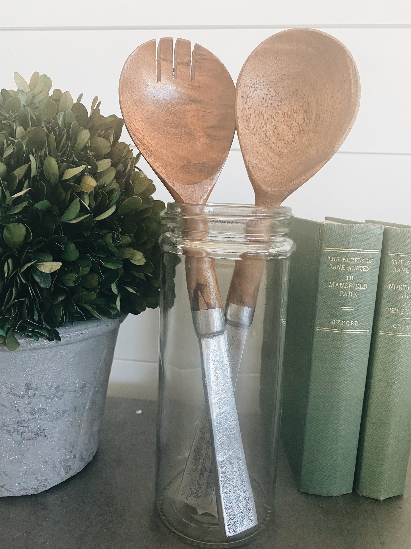 Wooden and Pewter Salad Servers