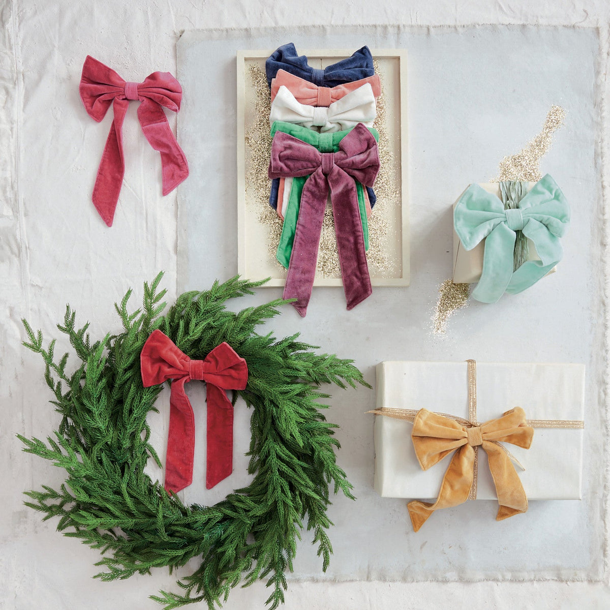 Red Cotton Velvet Clip-On Christmas Bow – 2 Sizes