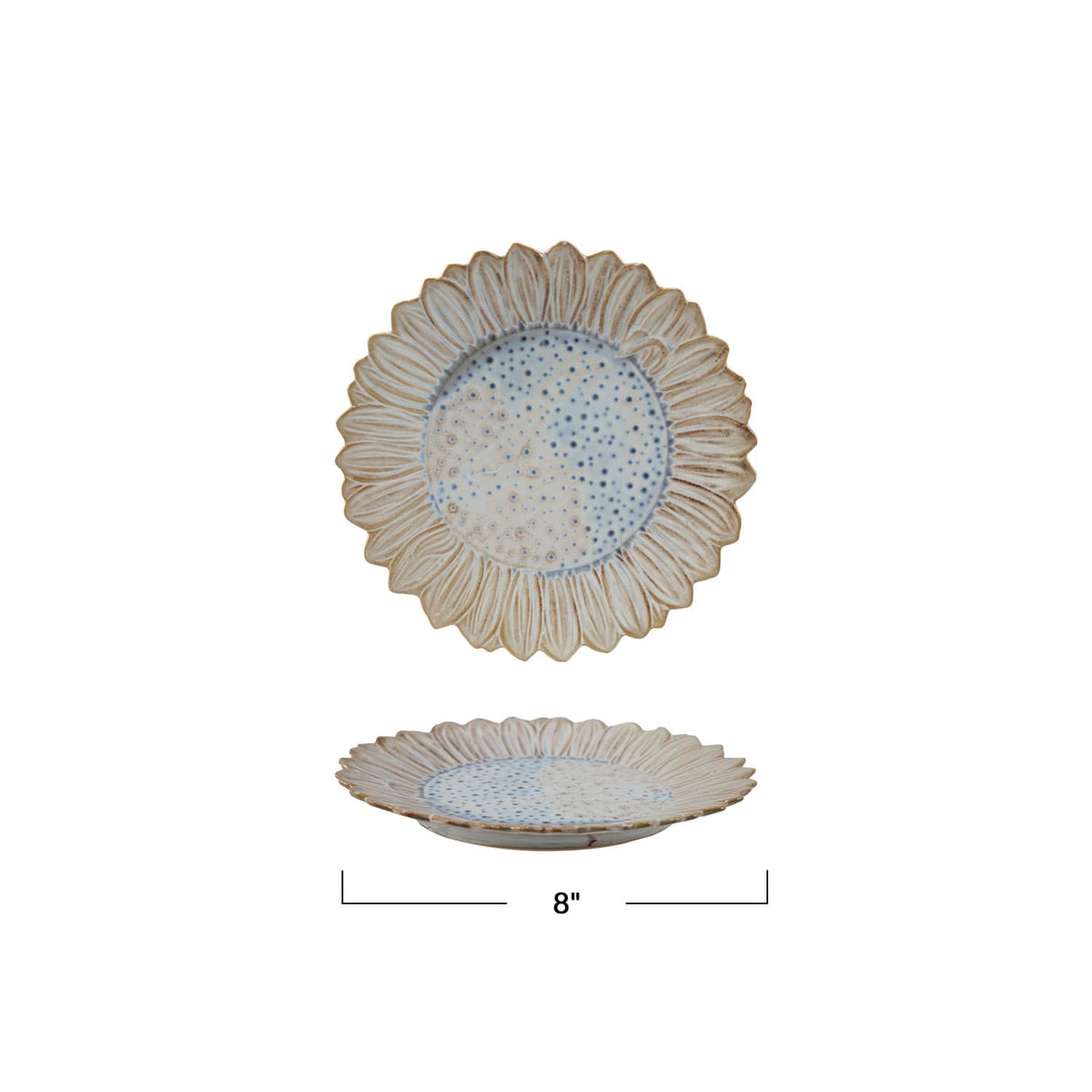Flower Shaped Stoneware Plate - White & Blue Reactive Glaze - Unique Artisan Design