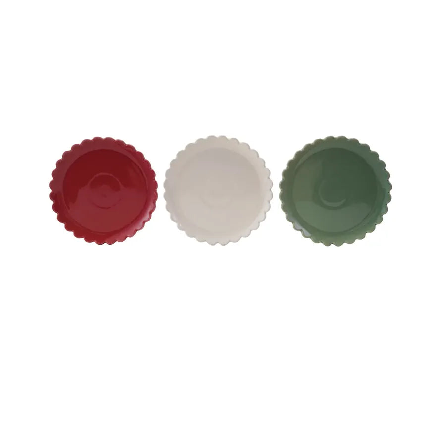 Stoneware Scalloped Plate 8" - Red, Green & White