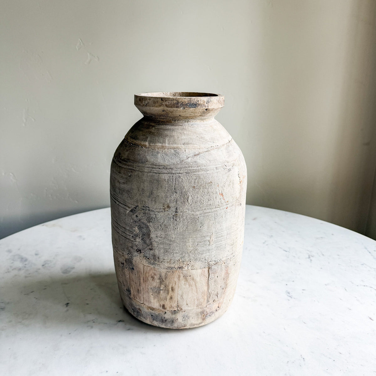 Nepali Water Pot Vase - Bleached Wood | XL Handmade Rustic Vessel