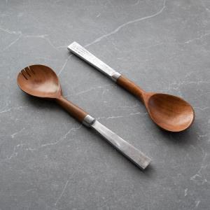 Wooden and Pewter Salad Servers