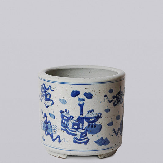 Blue and White Porcelain Treasures Footed Cachepot