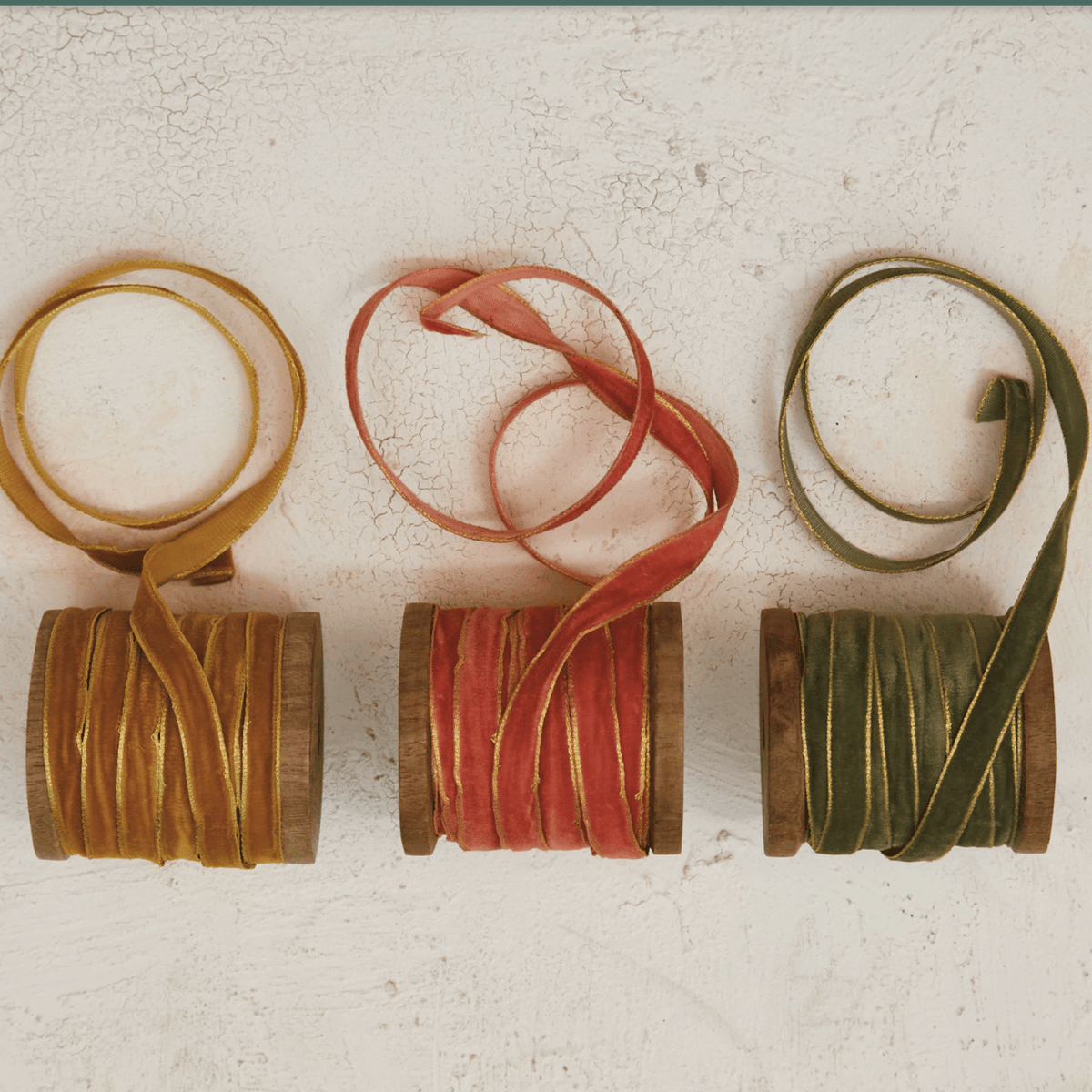 Velvet Ribbon with Metallic Edge - 3 Color Set | 1/4" Width | 10 Yards Each on Wood Spool