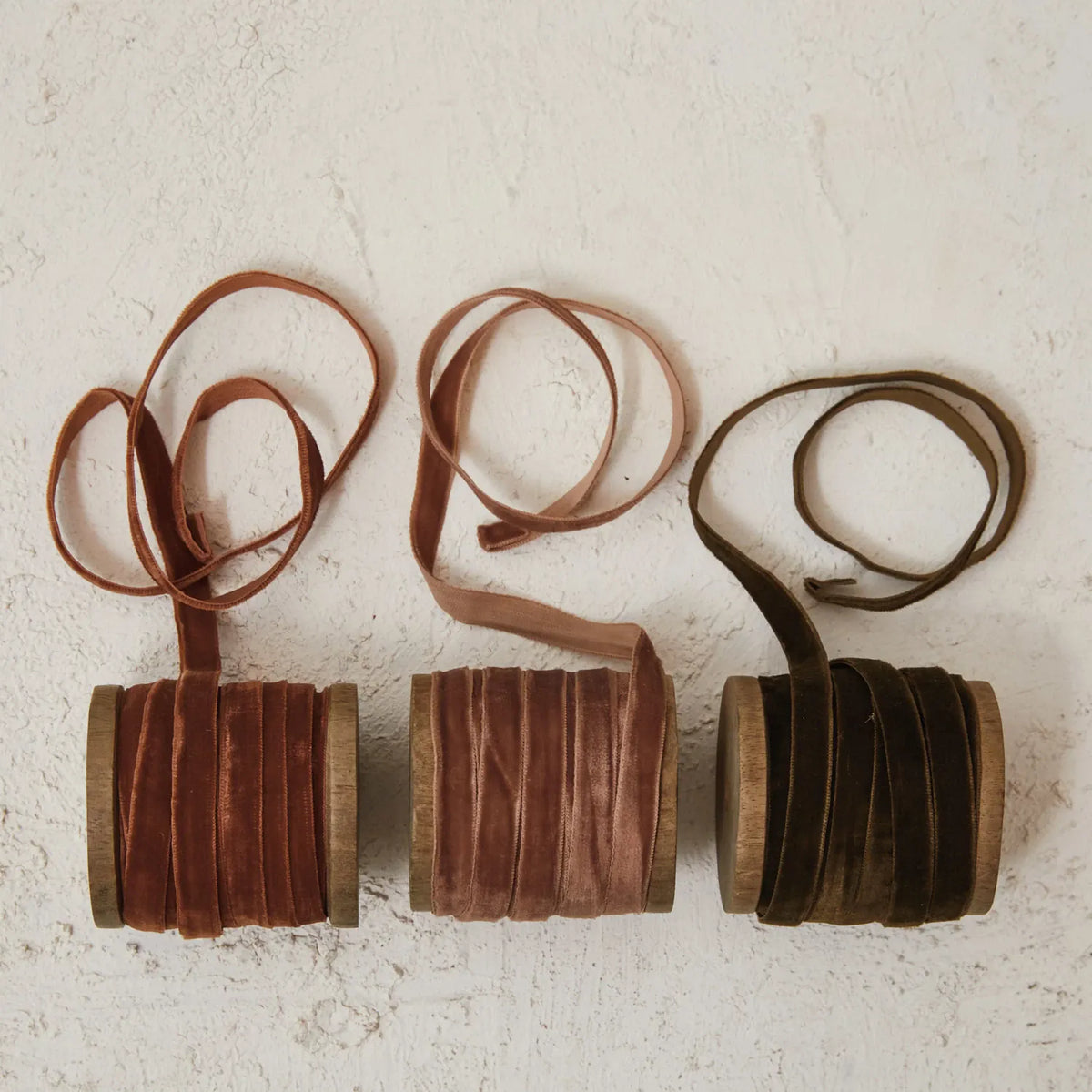 Velvet Ribbon on Wood Spool - Brown Shades | 10 Yards | 3 Colors