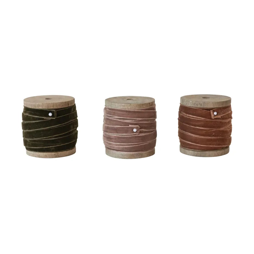 Velvet Ribbon on Wood Spool - Brown Shades | 10 Yards | 3 Colors