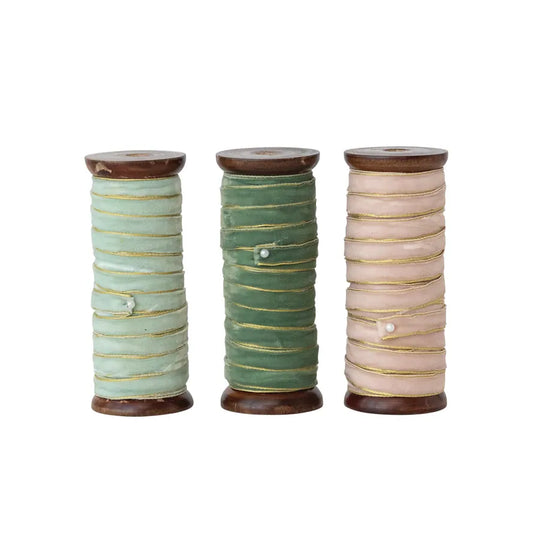 Velvet Ribbon with Metallic Edges on Wood Spool | 10 Yards | 3 Colors