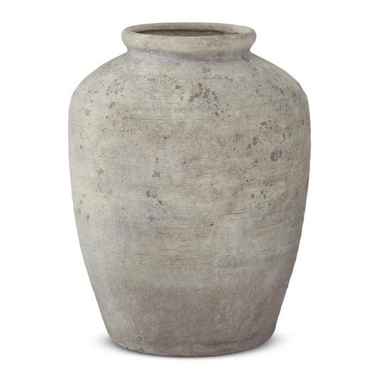 16 Inch Textured Taupe Distressed Ceramic Vase