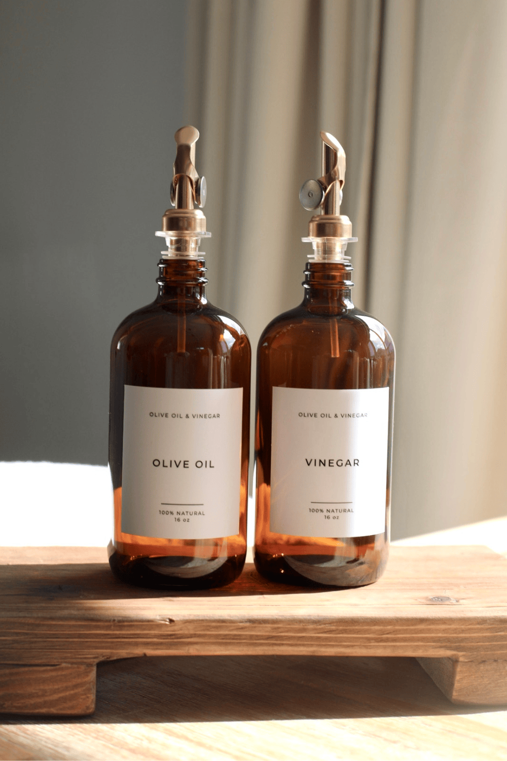 Amber Glass Dispenser for Olive Oil & Vinegar - Refillable Bottles