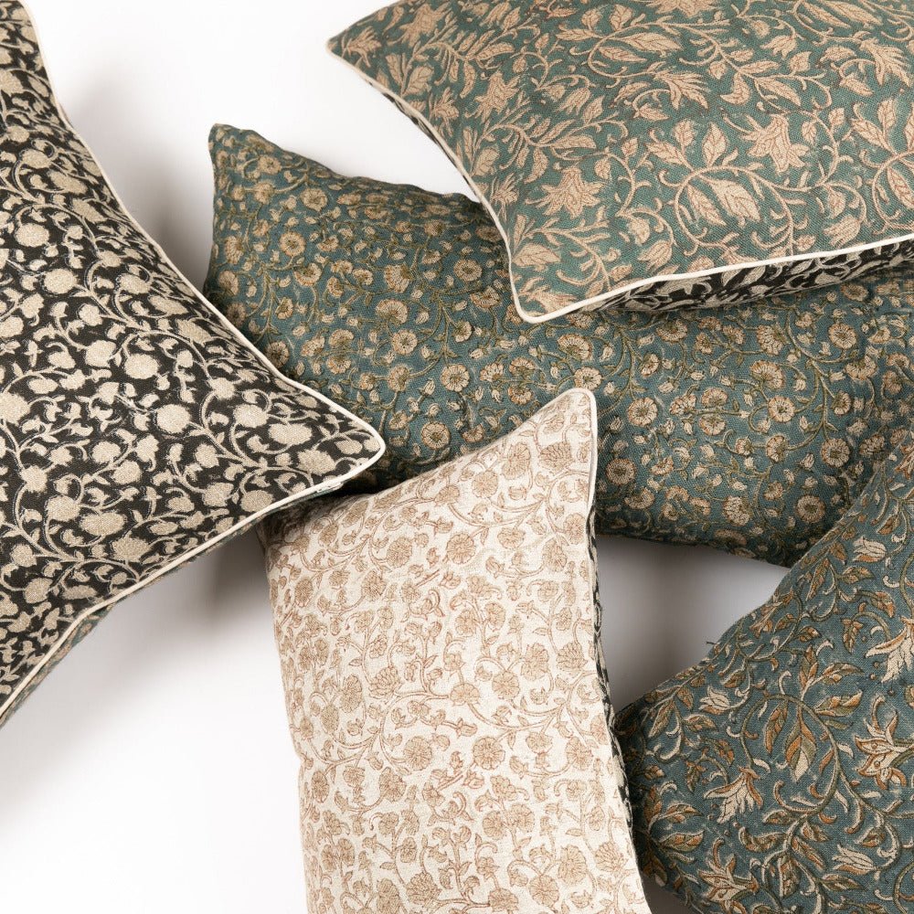 White Cliff Studio Inaya Linen Floral Throw Pillow Cover, Teal