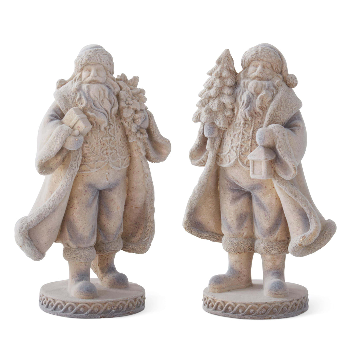 9 Inch Blue-Gray Gold Speckled Flocked Santa Figurines-Two Styles