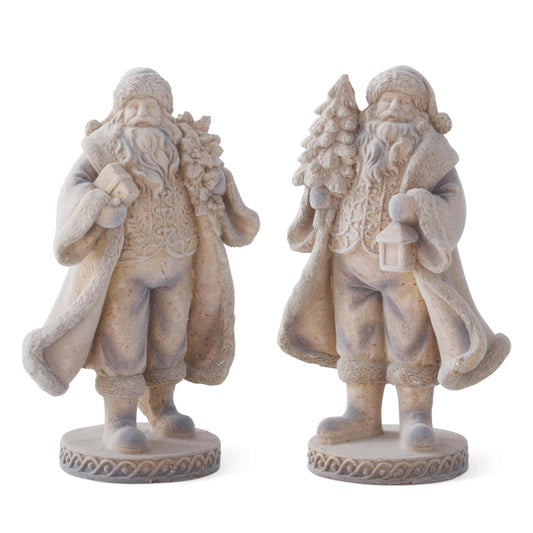 9 Inch Blue-Gray Gold Speckled Flocked Santa Figurines-Two Styles