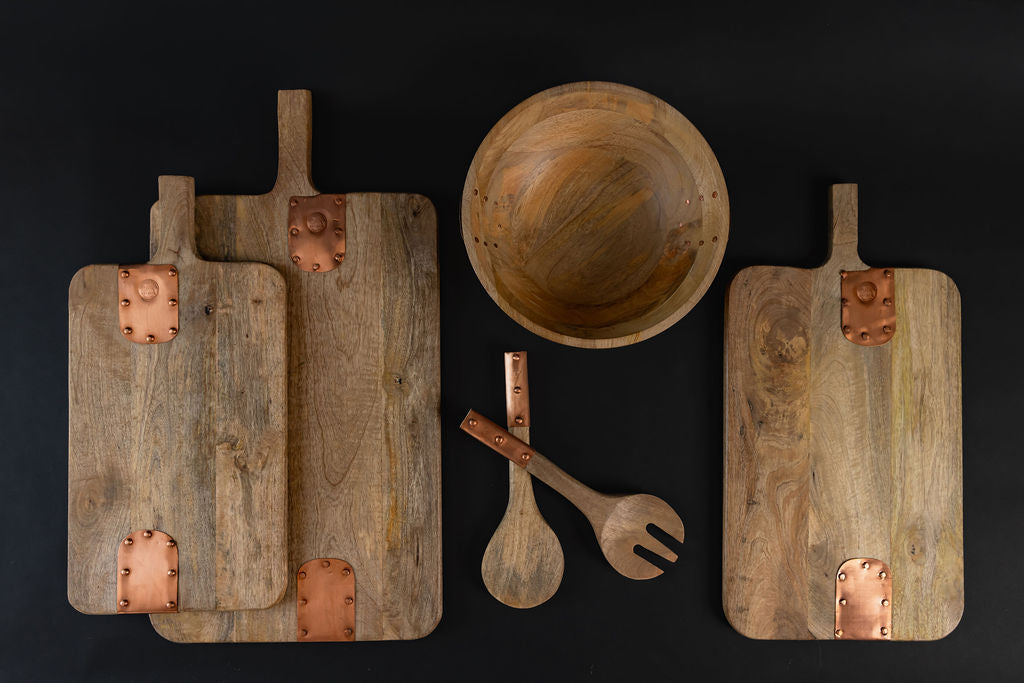 Vintage Inspired Wooden Charcuterie Board with Handmade Copper