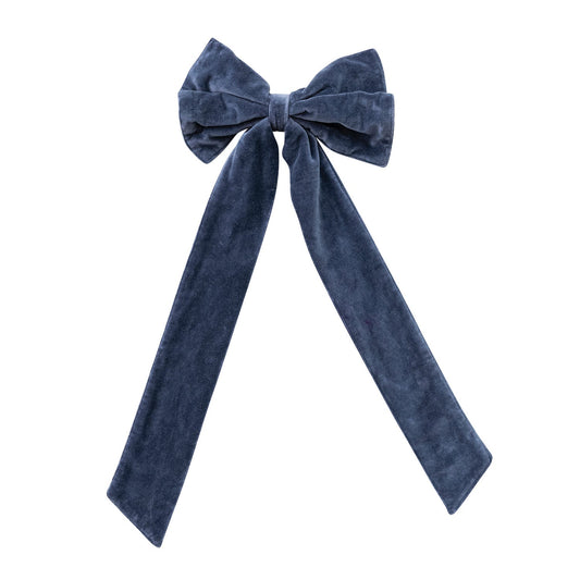 Navy Cotton Velvet Clip-On Christmas Bow – 2 Sizes