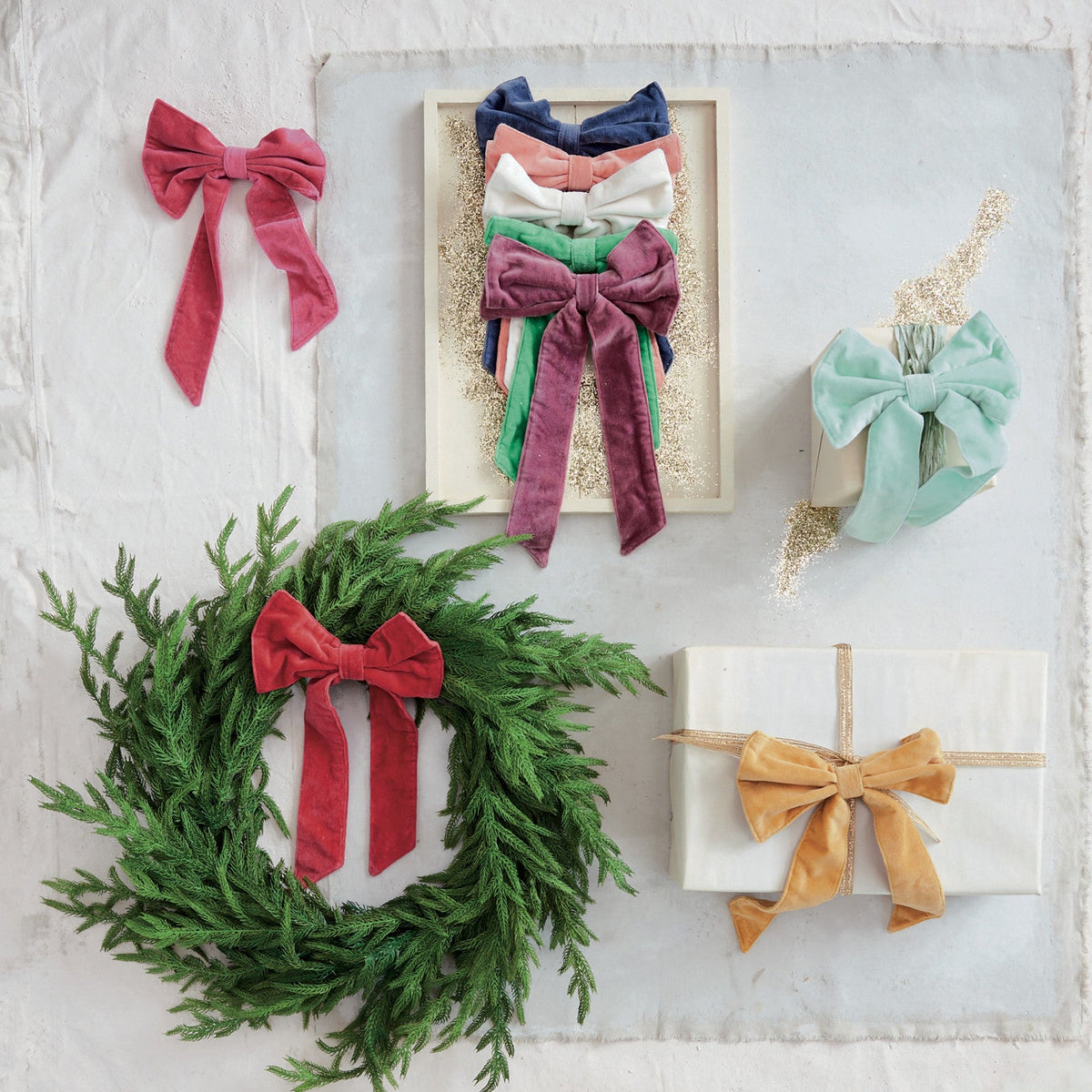 Navy Cotton Velvet Clip-On Christmas Bow – 2 Sizes