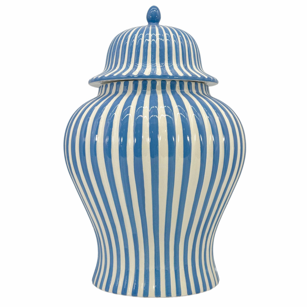 Blue & White Candy Cane Striped Ceramic Vase – 18"