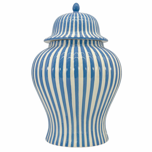 Blue & White Candy Cane Striped Ceramic Vase – 18"