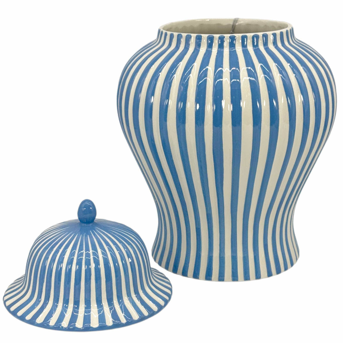 Blue & White Candy Cane Striped Ceramic Vase – 18"