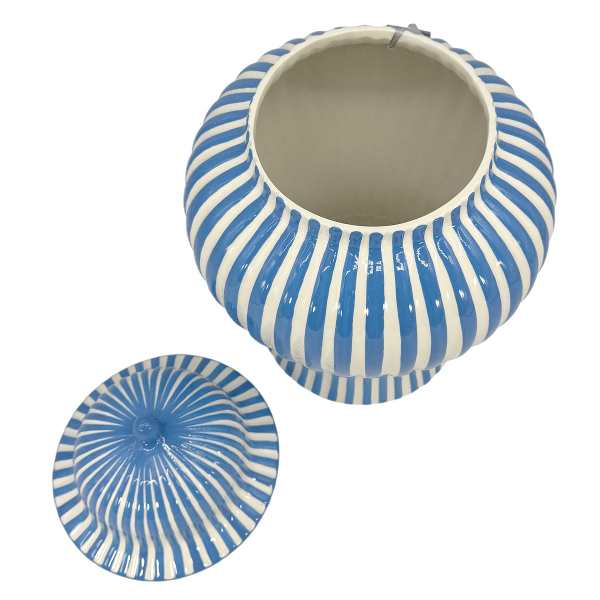 Blue & White Candy Cane Striped Ceramic Vase – 18"