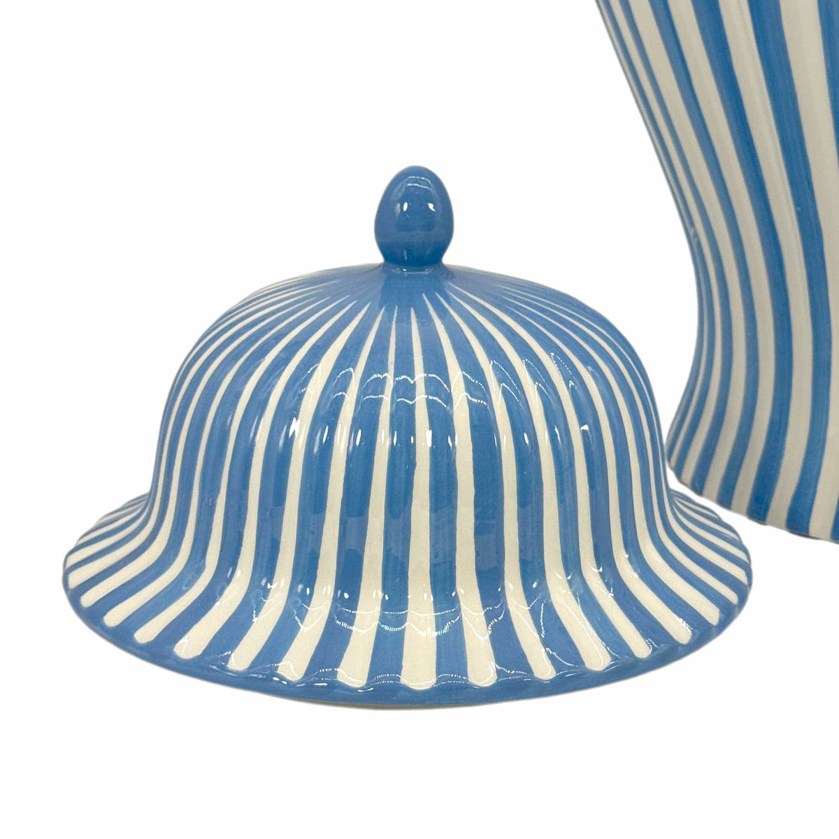 Blue & White Candy Cane Striped Ceramic Vase – 18"