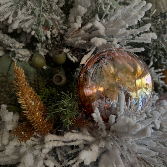 Burgundy Iridescent Handblown Glass Ball Ornament 5.5"H x 4.5"W