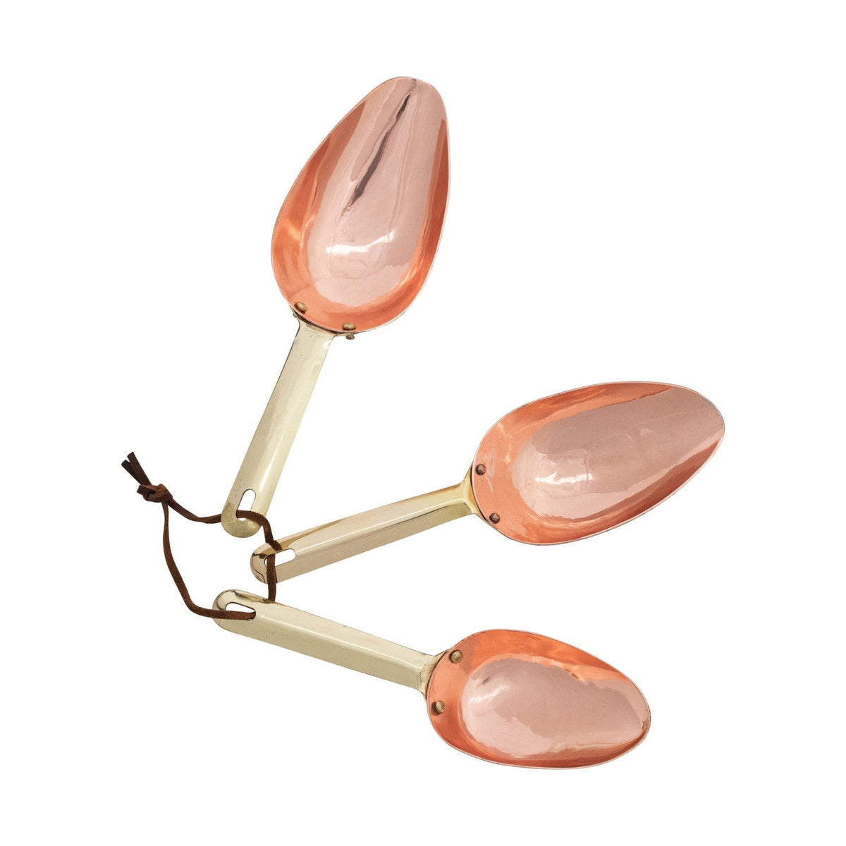Copper & Brass Stainless Steel Scoops with Leather Tie – Set of 3