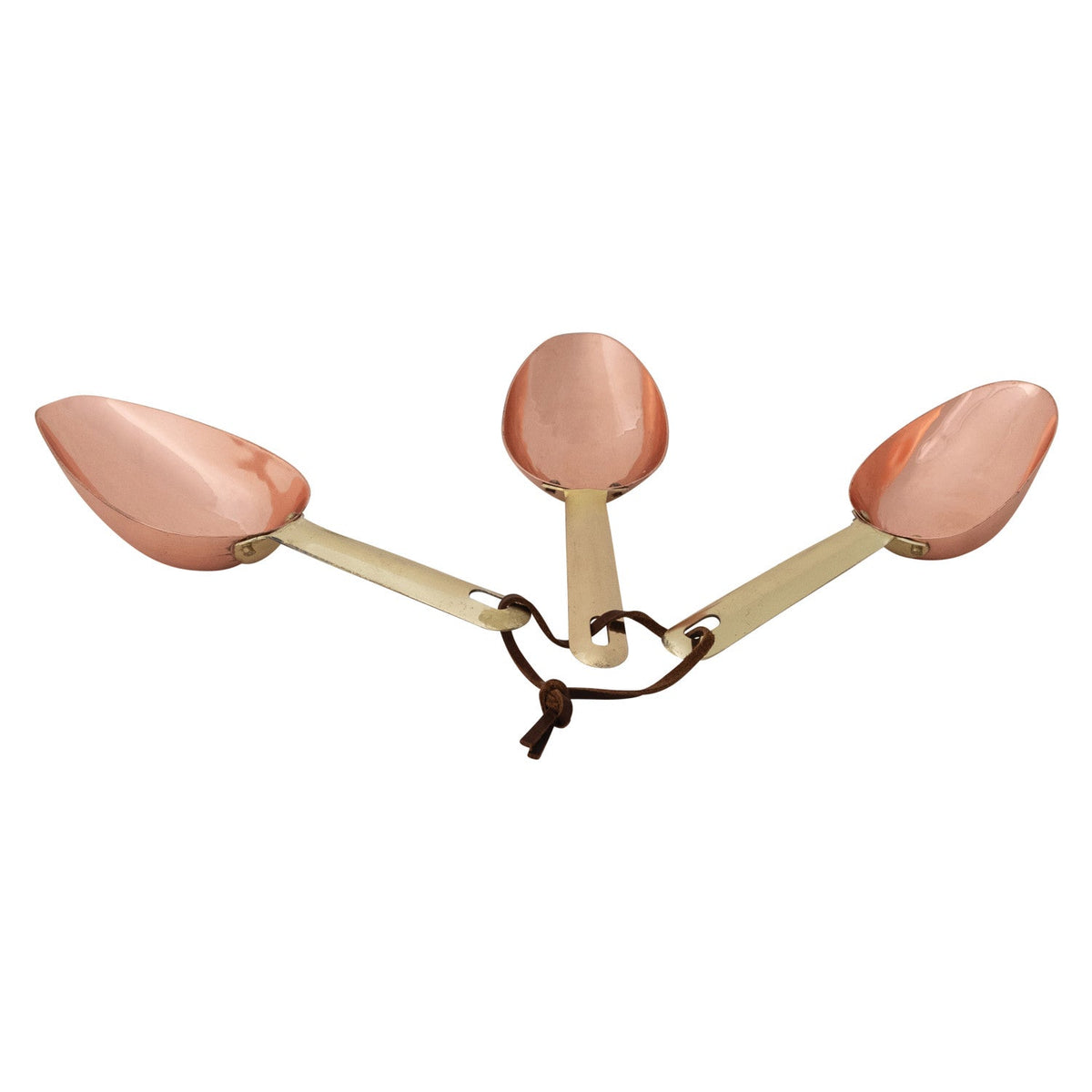 Copper & Brass Stainless Steel Scoops with Leather Tie – Set of 3