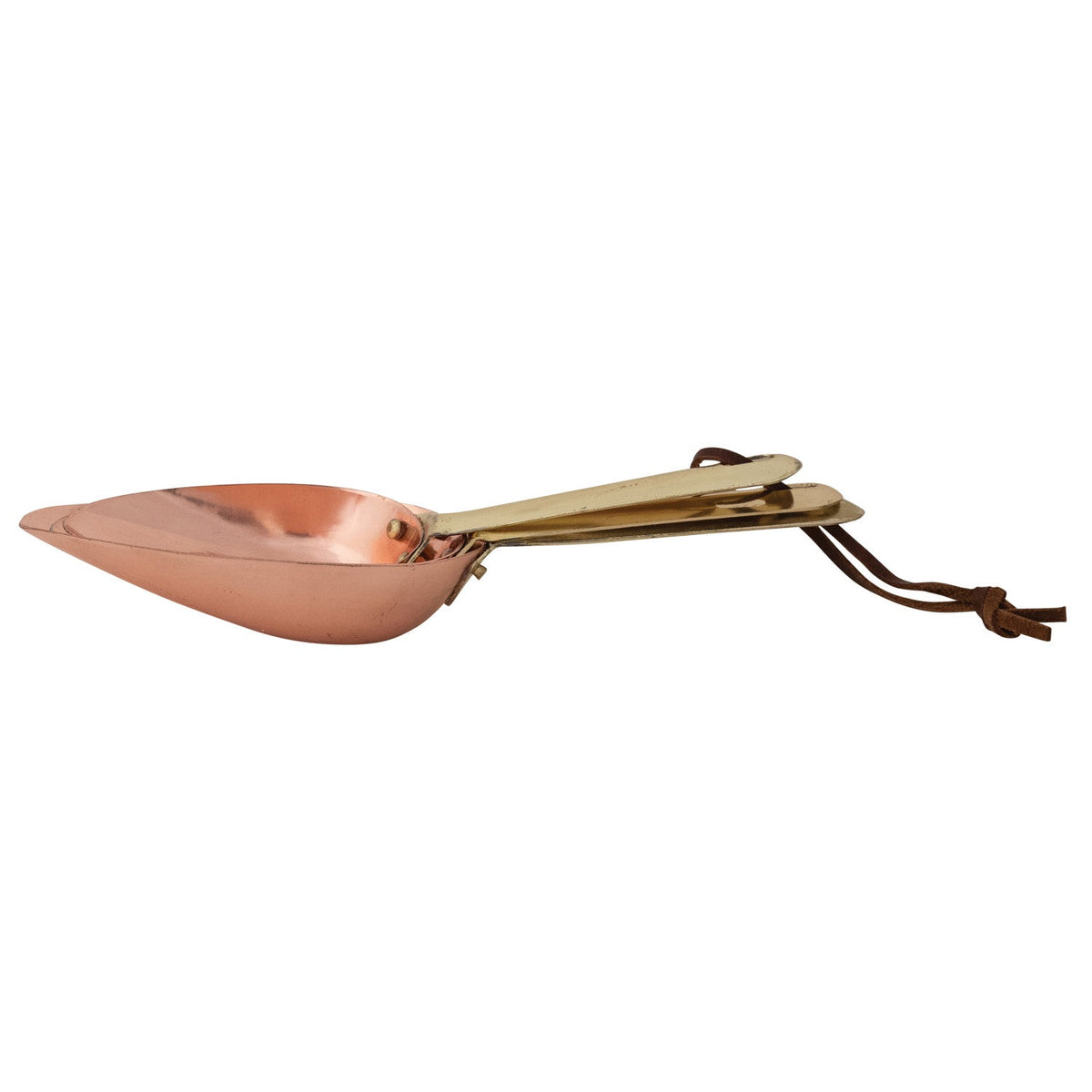 Copper & Brass Stainless Steel Scoops with Leather Tie – Set of 3