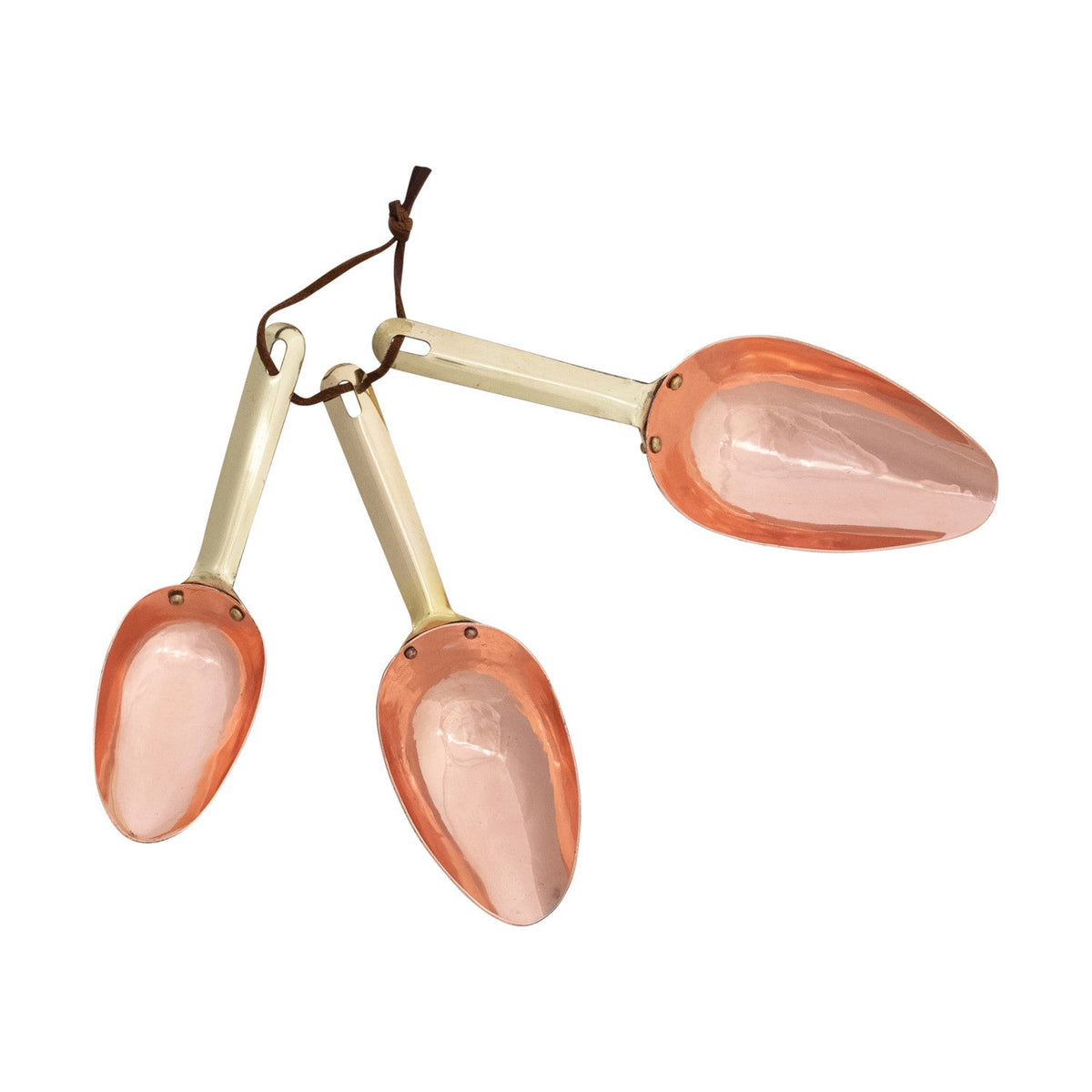 Copper & Brass Stainless Steel Scoops with Leather Tie – Set of 3