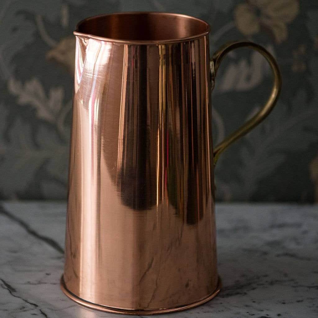 Copper Water Pitcher 9.5" - 100% Pure Copper with Brass Handle