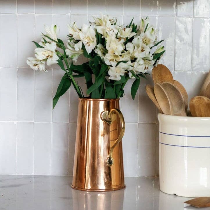 Copper Water Pitcher 9.5" - 100% Pure Copper with Brass Handle