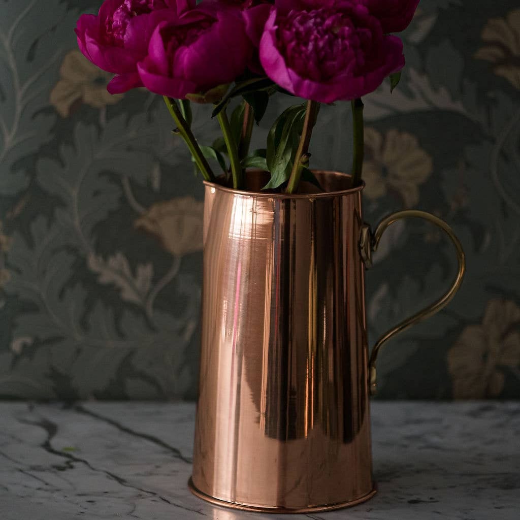 Copper Water Pitcher 9.5" - 100% Pure Copper with Brass Handle