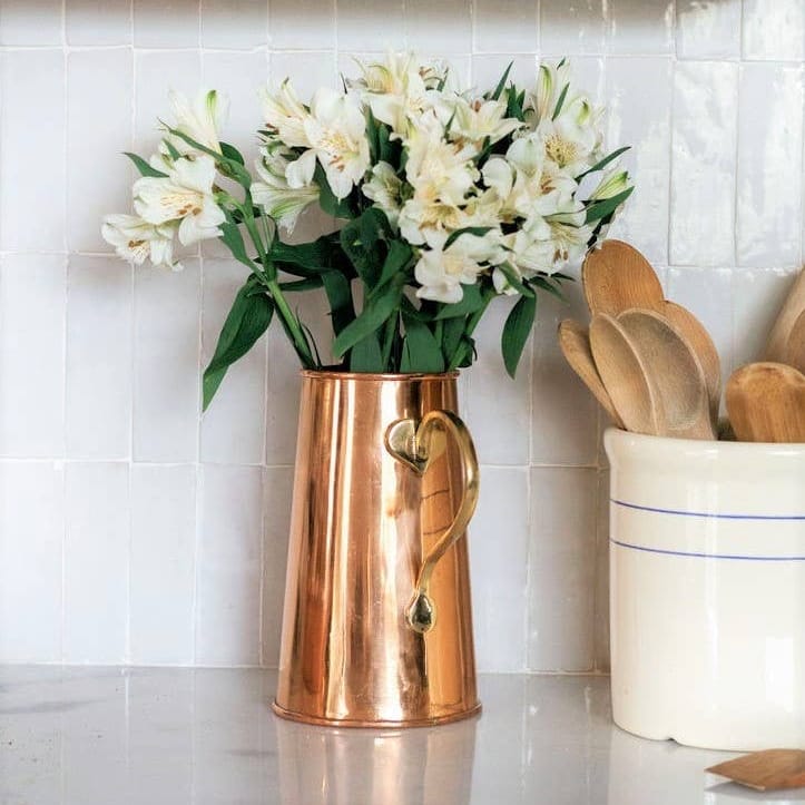 Copper Water Pitcher 9.5" - 100% Pure Copper with Brass Handle