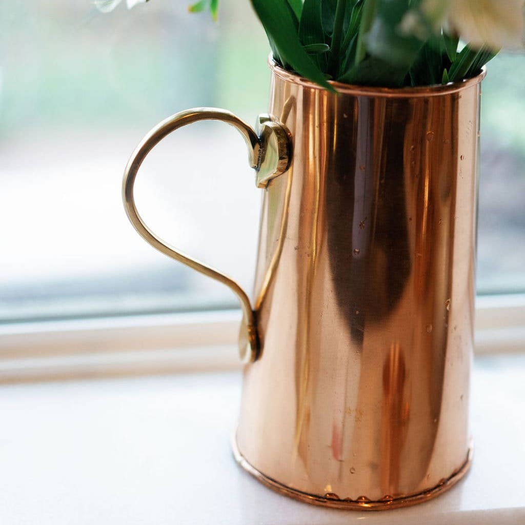 Copper Water Pitcher 9.5" - 100% Pure Copper with Brass Handle