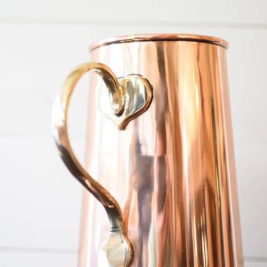 Copper Water Pitcher 9.5" - 100% Pure Copper with Brass Handle