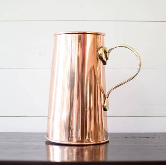 Copper Water Pitcher 9.5" - 100% Pure Copper with Brass Handle
