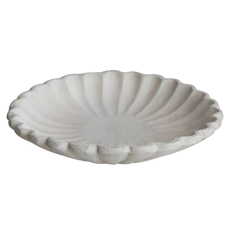 Decorative Mango Wood Scalloped Plate - Antique White
