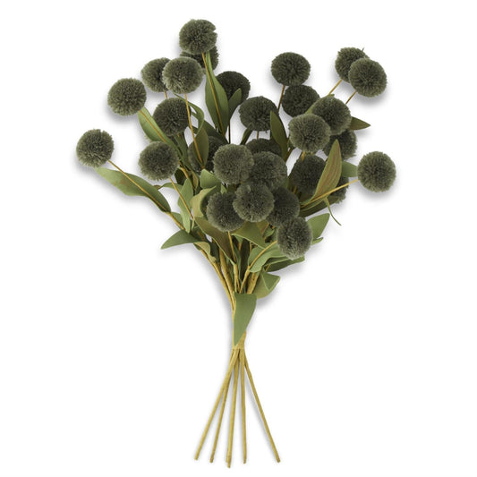 13" Pompom Picks with Green EVA Leaves – Green & Yellow, Set of 6