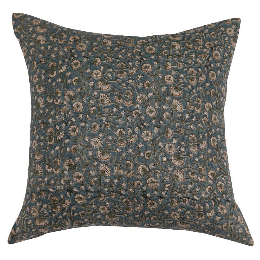 White Cliff Studio Inaya Linen Floral Throw Pillow Cover, Teal