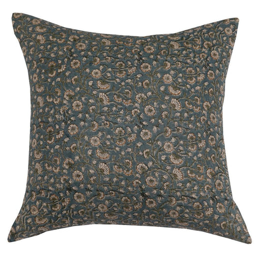 White Cliff Studio Inaya Linen Floral Throw Pillow Cover, Teal