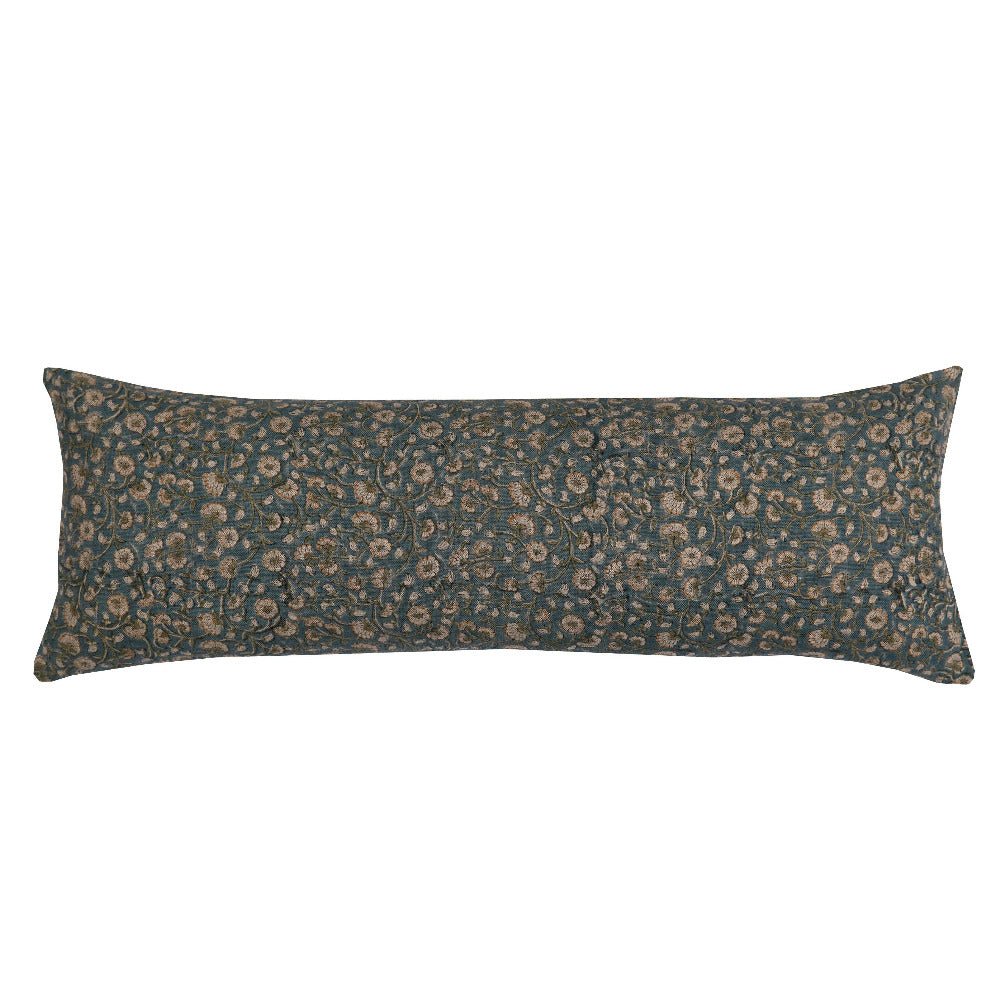 White Cliff Studio Inaya Linen Floral Throw Pillow Cover, Teal