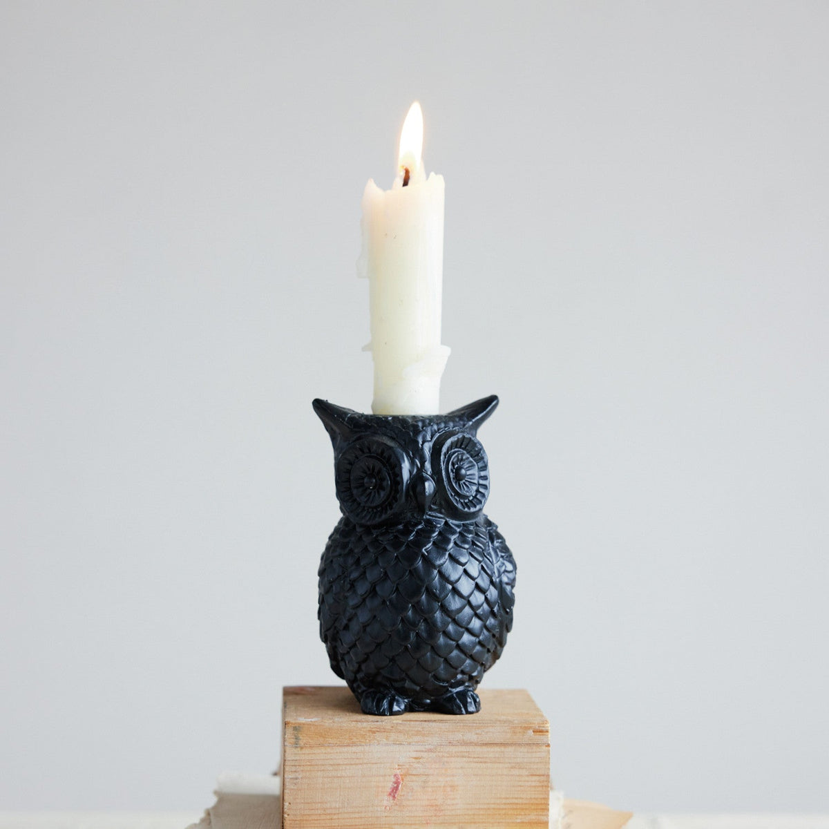 Black Resin Owl Taper Candle Holder