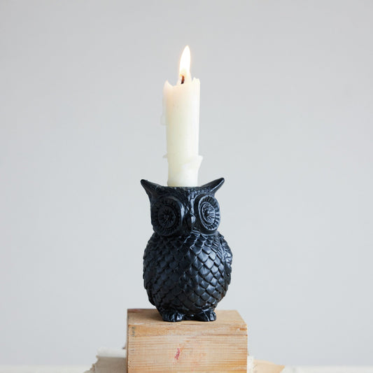 Black Resin Owl Taper Candle Holder