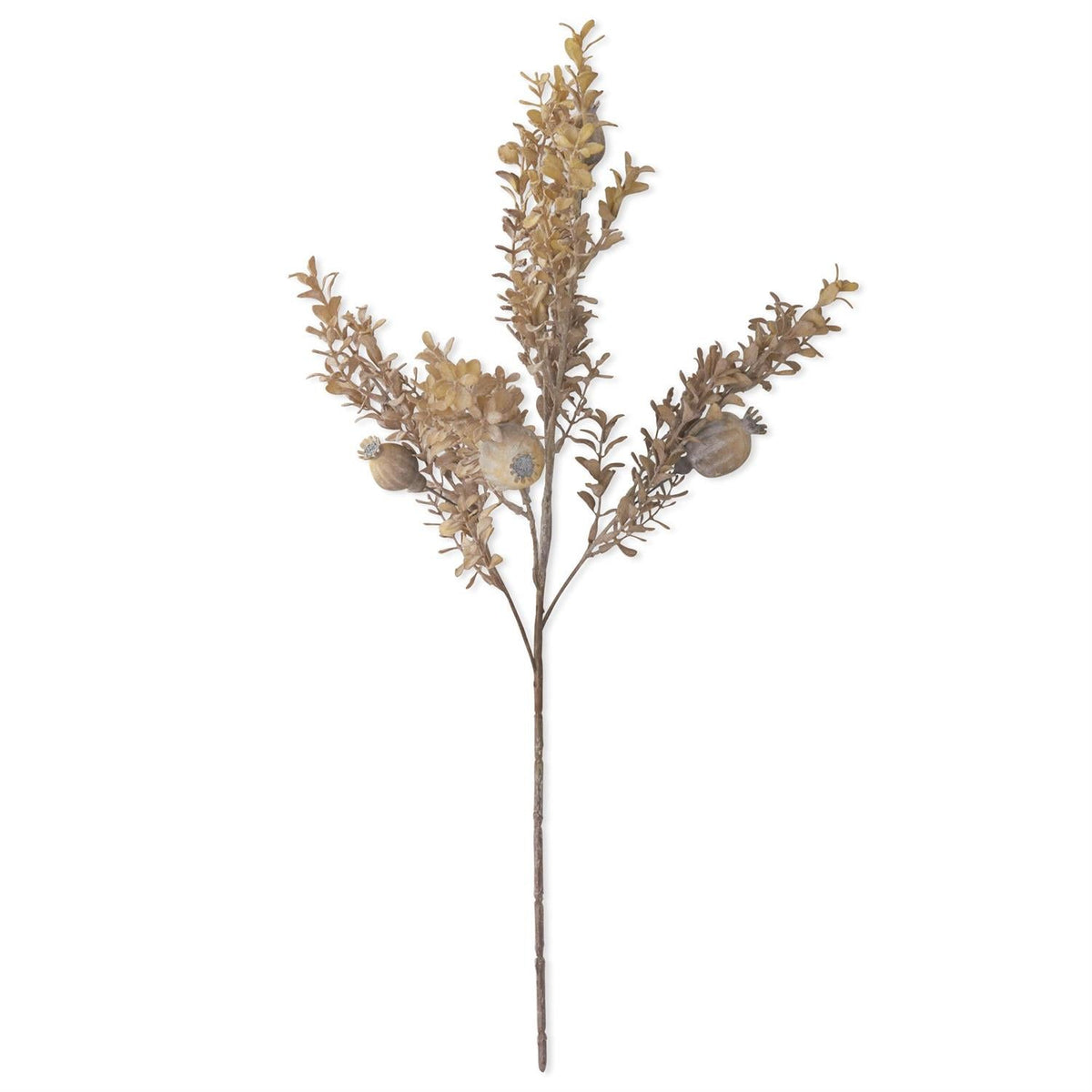26" Gray Poppy Pod with Foliage Spray – Faux Floral Stem